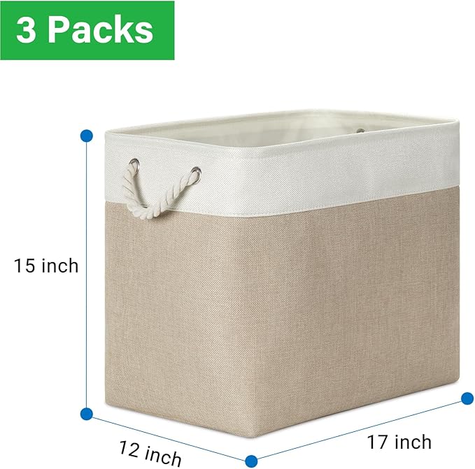 Bidtakay Extra Large Storage Baskets for Organizing 17x12x15.1 inch 3-Pack Fabric Closet Organizers Storage Bins with Handles