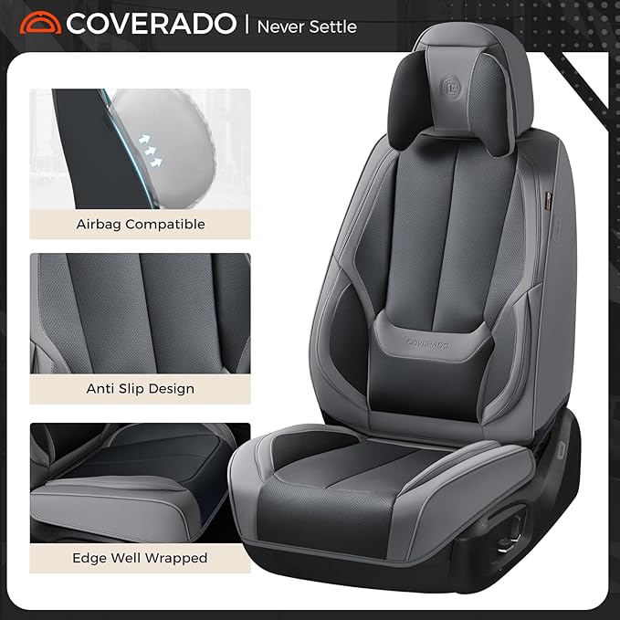 Coverado Seat Covers, Car Seat Covers Front Seats, Car Seat Cover, Car Seat Protector Waterproof, Seat Cushion Nappa Leather 