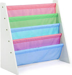 Humble Crew 4-Tier Kids Bookshelf, White Wood/Pastels - Premium Book Shelf for Kids Rooms with Four Deep Pockets - Toddler Sl