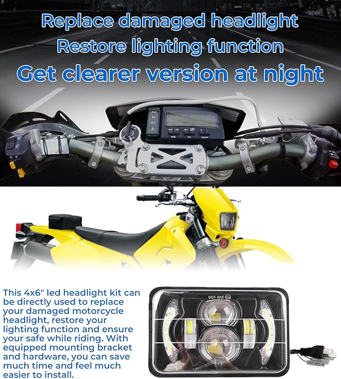 4x6 LED Headlight Kit for Suzuki DR-650 | for Suzuki DRZ400 with Mounting Bracket Hardware Headlight High Brightness High Int