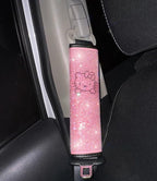 Fashion Car Ultra Bling Steering Wheel Cover with Sparkly Diamond Rhinestones, Gorgeous Accessory with Anti Slip Lining Extra Bling Especially Shiny Cat Exotic Universal (Seat Belts Pink)