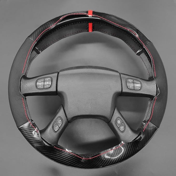 MEWANT Hand Stitch Steering Wheel Cover for Chevy Silverado 1500 Carbon Fiber Hive Embossed Faux Leather Steering Wrap