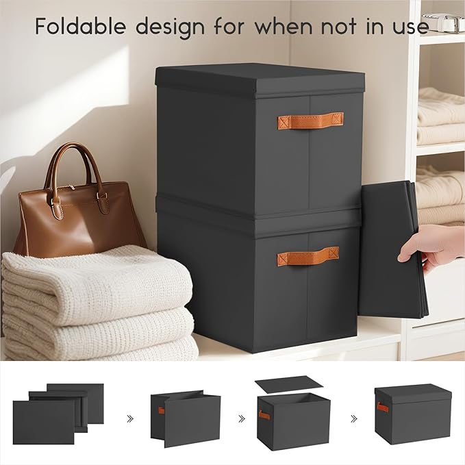 Homsorout Storage Bins with Lids - Large Fabric Closet Bins with Lid, 8 Pack Clothes Organizers and Storage, Collapsible Stac