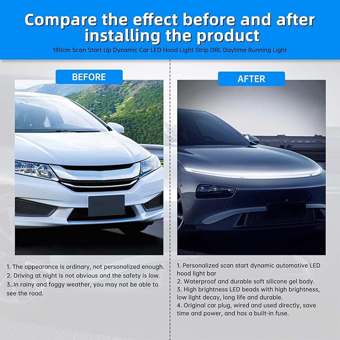 DREAMIZER 71" Dynamic Scan Start Up Car LED Under Hood Light Strip Glow Daytime Running Light(White)