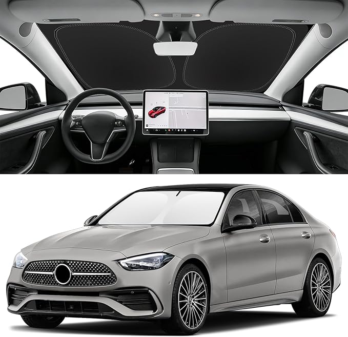 Custom Fit Windshield Sun Shade for Mercedes-Benz C-Class 2015-2026, Blocks UV & Heat, Front Window Sunshade Accessories, Easy Fold & Store Keep Your Car Cooler