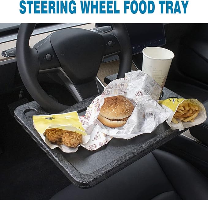 HORRY Steering Wheel Tray Universal Double-Sided Car Food Trays for Eating Reading Car Tray Table for Travel Cup Holder Desk for Driver Car Laptop Mount (Black)