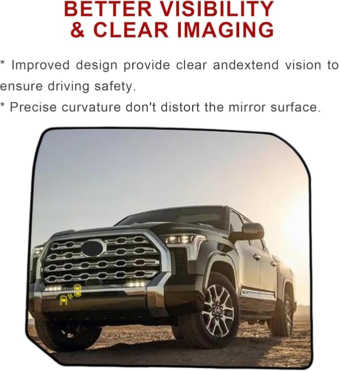 Blind Spot Detection Driver Side Mirror Replacement for Toyota Tundra 2022-2023, Left Upper Exterior Side Rearview Mirrors Glass, with Backing Plate, Power Heated