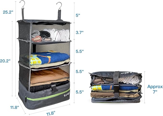Grand Fusion Stow-N-Go Packing Organizer for Luggage, Portable Hanging Travel Shelves, Carry-On Closet, Hanging Packing Cubes