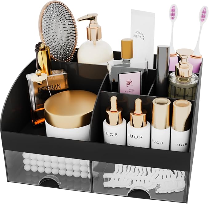Makeup Organizer with Drawers, Cosmetic Storage for Dresser Vanity and Bathroom Countertop, Beauty Holder for Lipstick Brush,