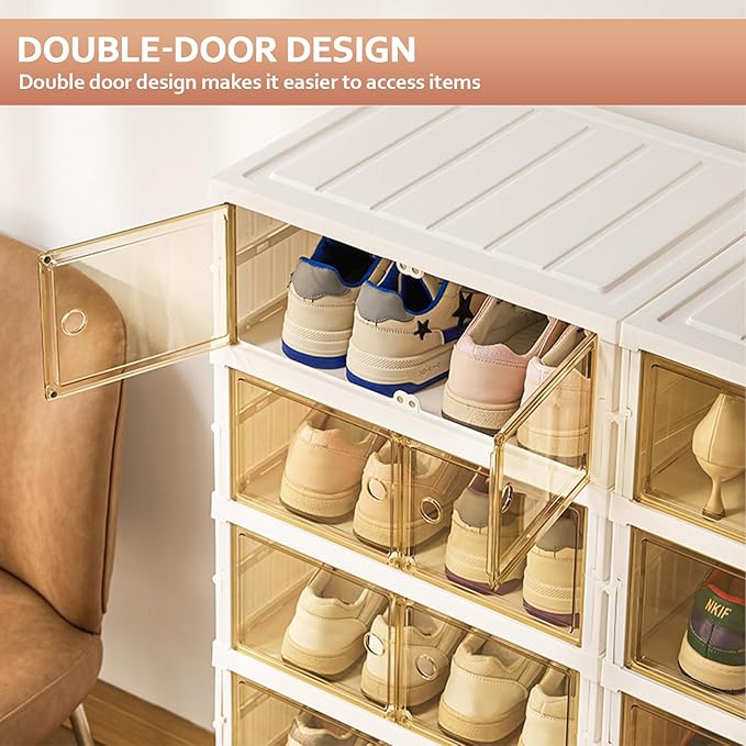 SYNCVIBE Collapsible Shoe Rack Organizer 9 Tiers-36 Pairs Foldable Shoe Cabinet with Doors, Large Plastic Folding Shoe Cabine