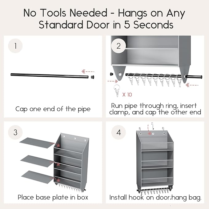 Homsorout Over the Door Hat Rack - 3-Layer Design Hat Organizer Holds 30-36 Hats with 10 Hooks, Ideal Hat Rack for Door, Over