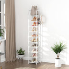 LANTEFUL Tall Narrow Shoe Rack 10-Tier Skinny Shoe Shelf Storage for 10-15 Pairs Shoes and Boots, Space Saving Corner Shoe Ra