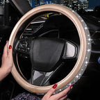 Bling Diamond Leather Steering Wheel Cover, Golden Steering Wheel Covers for Women Girls with Crystal Rhinestones, Universal Fit 14.5-15 Inch Car Steering Wheel Bling Cover Accessories