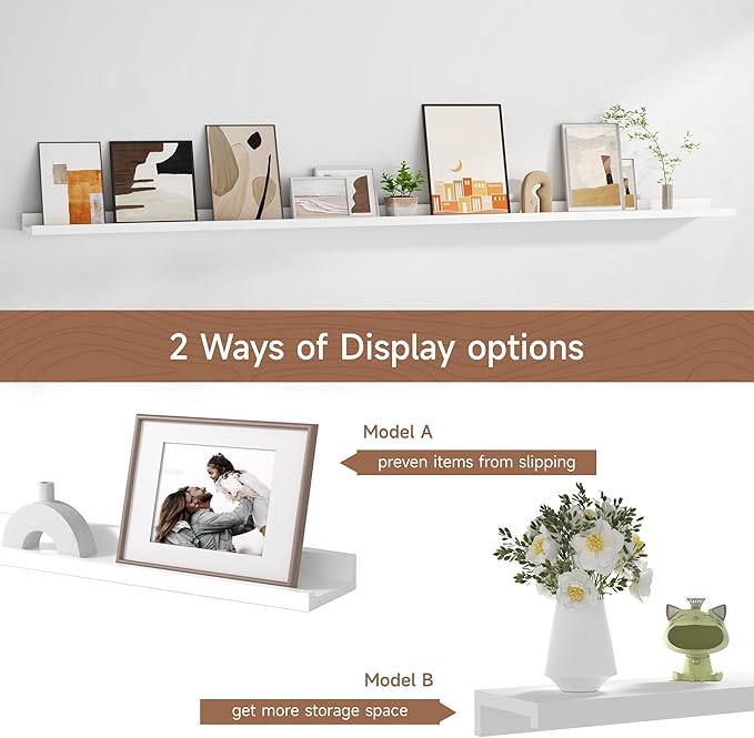 Floating Picture Ledge Shelves for Wall Set of 2, 72 Inches Picture Ledge Shelf with Long Large Nursery Book Shelf for Toys S