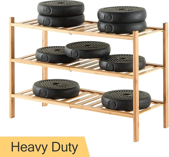 3-Tier Bamboo Shoe Rack for Entryway, Stackable | Heavy Duty | Multi-Function, Free Standing Shoe Racks for Bedroom Hallway C