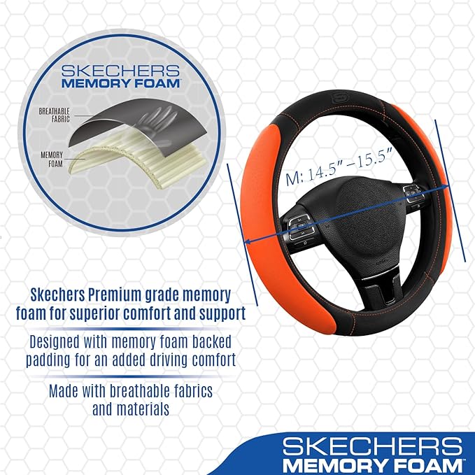Skechers Steering Wheel Cover, Memory Foam Car Steering Wheel Cover,14.5-15inch Anti-Slip Safety Comfortable Desgin, Universa