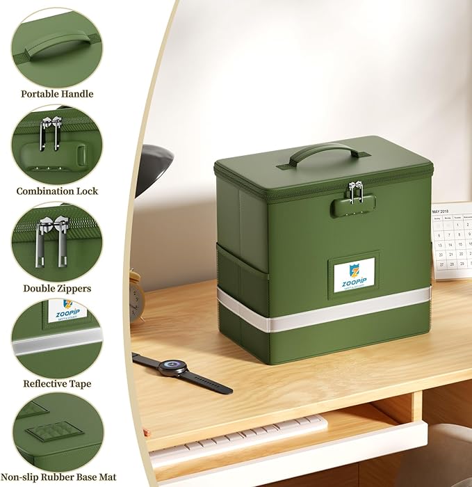 Fireproof File Box with Lock, Document Box Storage Organizer, Suitable for Hanging File Folders in Letter Size, Collapsible F