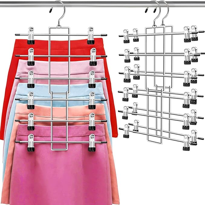 Pants Hangers with Clips,Space Saving Hanging Closet Organizer-6 Tiers Skirt Hangers with 360° Swivel Hook,Closet Organizer-C