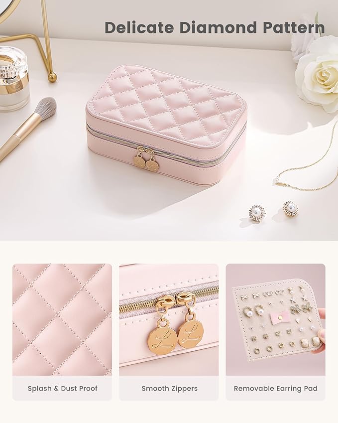 Lolalet Travel Jewelry Case for Women Girls, Travel Jewelry Organizer with Clear Storage Bag Small Portable Jewelry Box for N