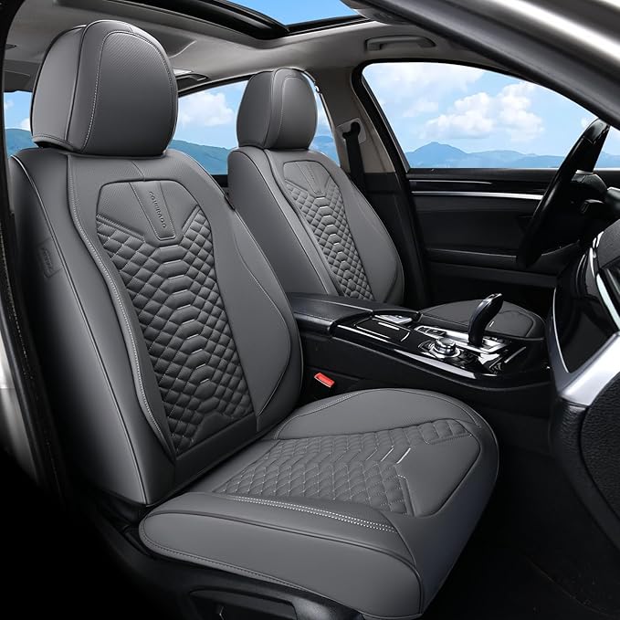 Coverado Car Seat Covers Full Set, Nappa Leather Seat Covers for Cars, 5 Seats Universal Waterproof Seat Covers, Front and Ba