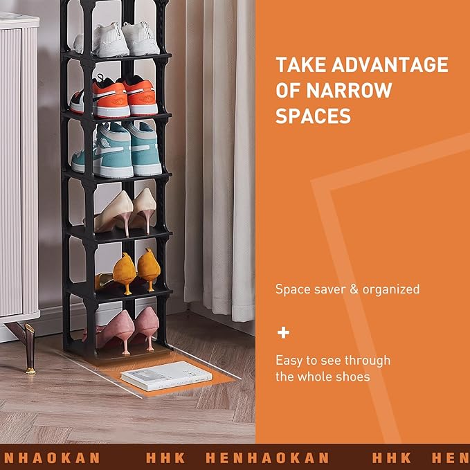 5 Tiers Shoe Rack Organizer for Closet Shoe Holder Storage Narrow Plastic Vertical, Free Standing Shoe Rack Shelf for Entrywa
