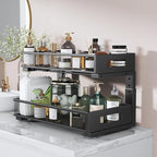 2 Packs 19IN Depth Under Sink Organizer, 2-Tier Pull Out Cabinet Organizer With Smooth Circular Rail, Large Capacity Metal Me