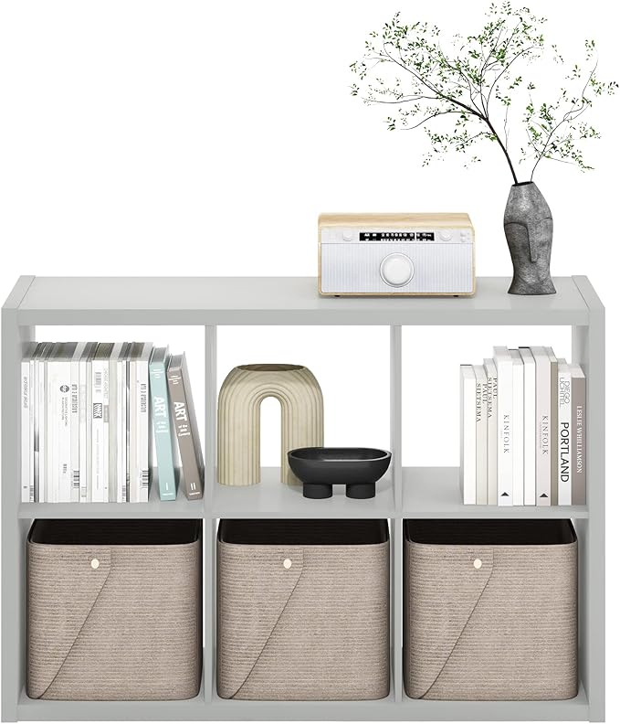 Furinno CUBICLE Book Shelf, 6-Cube Bookshelf, Extra Thick Frame Horizontally & Vertically Reversible Bookcase with Open Back,