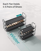 SONGMICS 3-Tier Shoe Rack, Shoe Storage for Hallway Closet, Slim and Space-Saving, Metal Frame, Non-Woven Fabric Shelves, Bla