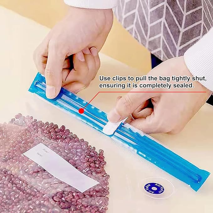 Sous Vide Bags 31 Pcs (24 Pcs Vacuum Zipper Bags & 2 Seal Clips & 5 Air Valves),Reusable BPA Free Vacuum Sealer Bags Vacuum F