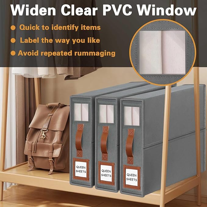 GhvyenntteS 8 Pack Bed Sheet Organizers and Storage (Queen & King Size), Foldable Sheet Organizers and Storage with Window an