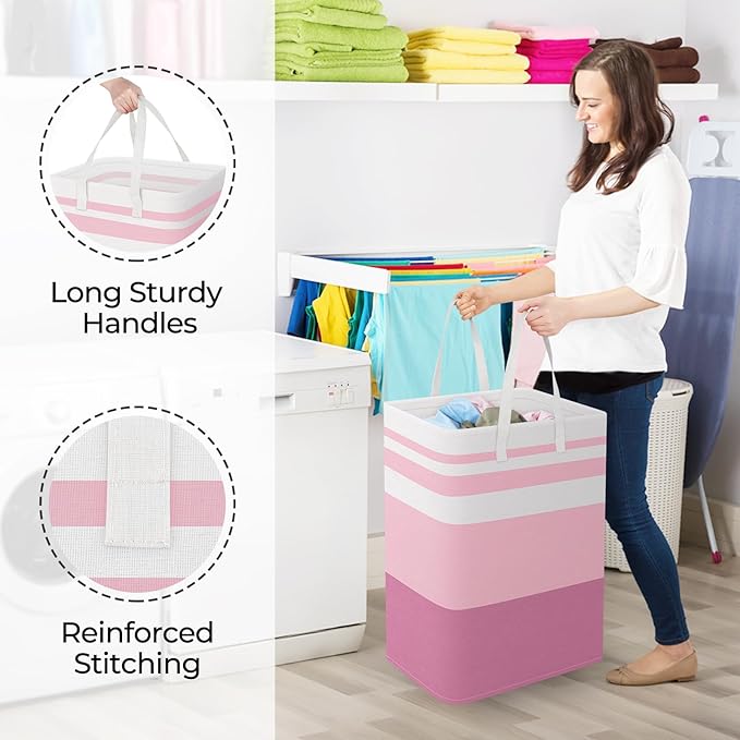 StorageRight Large Collapsible Laundry Basket Hamper with Easy Carry Handles，Freestanding Clothes Hampers for Laundry, Bedroo