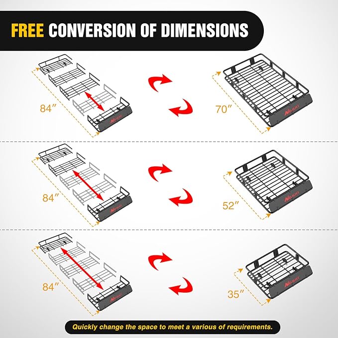 Nilight 84" x 39" x 6" Universal Roof Rack Cargo Basket Heavy-Duty 250LBS Capacity Rooftop Cargo Carrier with Cargo Net Ratchet Straps Luggage Holder for SUV Truck Vehicle