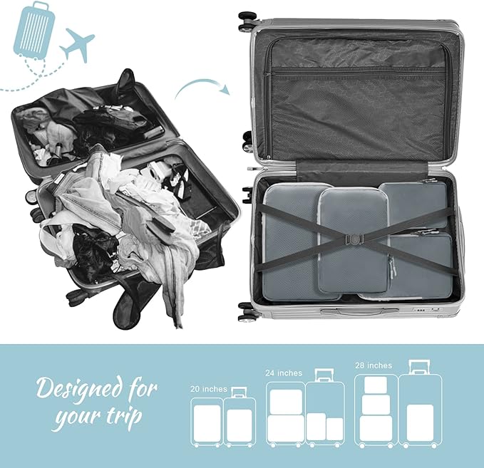 WOOMADA Compression Packing Cubes for Suitcases Travel Essentials 4 Set Expandable Travel Bags Organizer for Luggage(dark gre