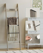 Hzuaneri Blanket Ladder for Living Room, Decorative Quilt Rack with 4 Removable Hooks, 5-Tier Farmhouse Ladder Holder Shelf O