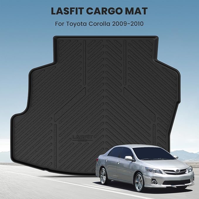 LASFIT Cargo Mat for Toyota Corolla 2009-2010, Custom Fit All-Weather TPE Rubber Trunk Mat for Toyota Accessories, Waterproof, Easy to Clean, Black