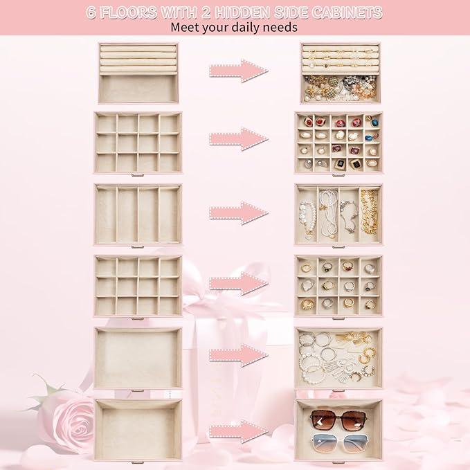 AKOZLIN Huge Jewelry Box Organizer Functional Extra Large Leather Jewelry Storage Case for Women Girls Ring Necklace Earring 