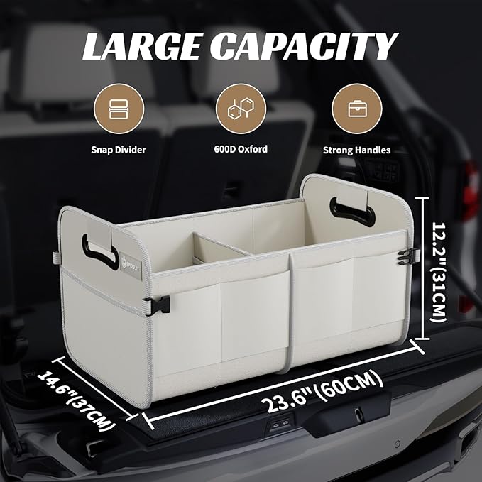 Sposuit Trunk Organizer for Car - 70L Collapsible Trunk Storage with 11 Pockets & Reinforced Handles, SUV Trunk Organizers for