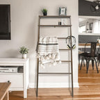Space Saving 100% Solid Wood 6-Tier Blanket Ladder with Two Storage Shelves - Walnut