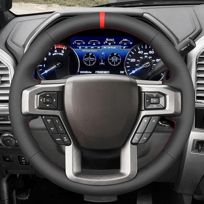 MEWANT Steering Wheel Cover for Ford F150 F250 F350 F450 Expedition 2018 Truck Accessory Made from Black Genuine Leather