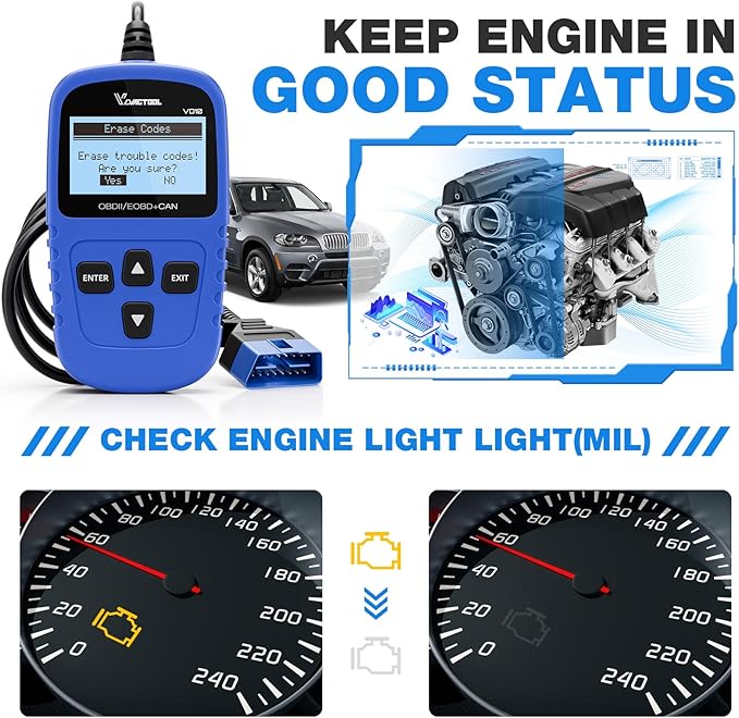 VDIAGTOOL VD10 OBD2 Scanner Code Reader Car Diagnostic Tool Engine Fault Code Reader for Turn Off CEL with Freeze Frame/I/M