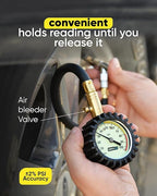 Tire Pressure Gauge 100 PSI - Large Dial Numbers & 45° Angle Chuck, Accurate Air Pressure Gauge for Tires