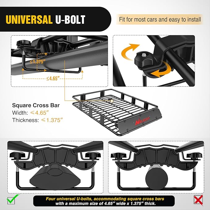 Nilight 64" x 39" x 6" Universal Roof Rack Cargo Basket Heavy-Duty 250LBS Capacity Rooftop Carrier Luggage Holder & Soft Waterproof|Cargo Bag|Net|Ratchet Straps for SUV Truck Vehicle