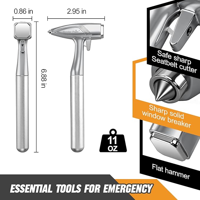 Car Window Breaker, Automotive Safety Hammer With Seatbelt Cutter, 3-in-1 Emergecy Escape Tool Car Metal Window Breaker Seatb