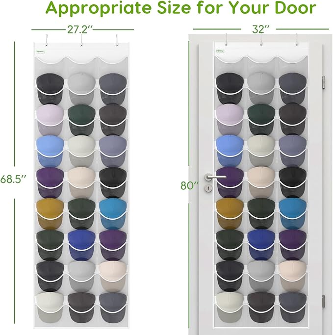 Unjumbly Baseball Hat Rack, 27 Pocket Over-The-Door Hat Organizer with Clear Deep Pockets to Display Baseball Caps Collection