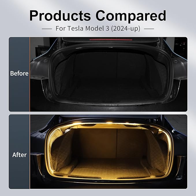Trunk LED Light Strip for Tesla Model 3 2024 2025 2026 - Waterproof & Easy Installation Interior Lighting Bar with Flexible Silicone, Trunk Ambient Lighting Accessories (DC 15V, Warm White)