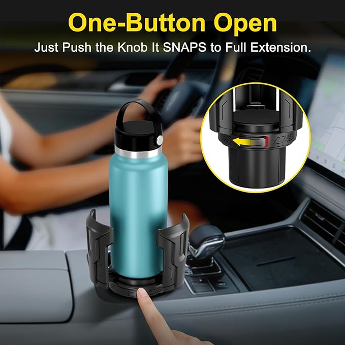 Cup Holder Expander (Adjustable Holder & Base, Auto-Fit Hold, One Button Open), Car Cup Holder Expander for Yeti, Hydro Flask