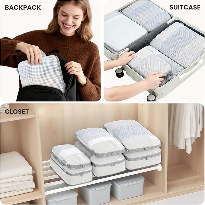 Compression Packing Cubes for Travel, Lightweight Vacation Travel Essentials, Travel Accessories for Suitcase Organizer Bags 