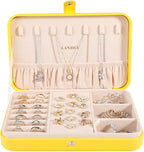 LANDICI Small Jewelry Box for Women Girls, PU Leather Travel Jewelry Organizer Case, Portable Jewellery Storage Holder Displa