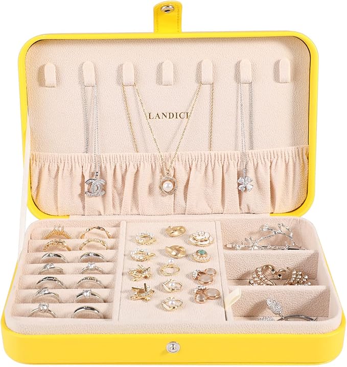 LANDICI Small Jewelry Box for Women Girls, PU Leather Travel Jewelry Organizer Case, Portable Jewellery Storage Holder Displa