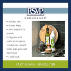 RSVP International Endurance TURN-1 Turntable Lazy Susan, Stainless Steel, 10.5" | Handy in Cabinet, Refrigerator or on Count